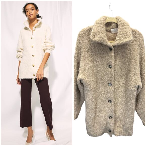 Wilfred Karlis Alpaca Blend Knit Button-Up High Collar Cardigan Beige Sz S - Picture 2 of 10